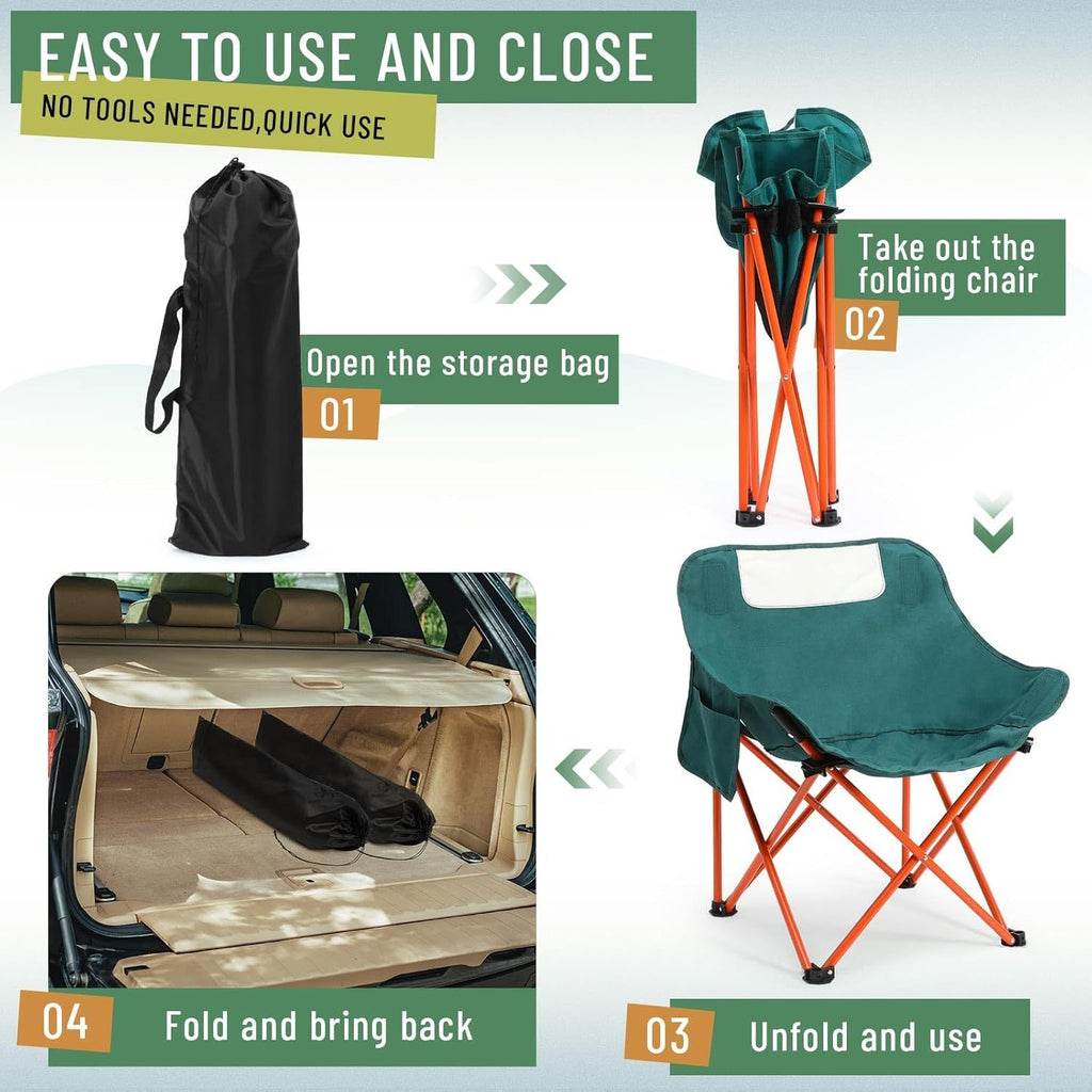 2 Pack Compact Camping Chairs Portable Folding For Outside With Carry Bag Lightweight Moon Chairs For Travel Picnic Hiking Beach Fishing, 600D Oxford, Supports 330lbs